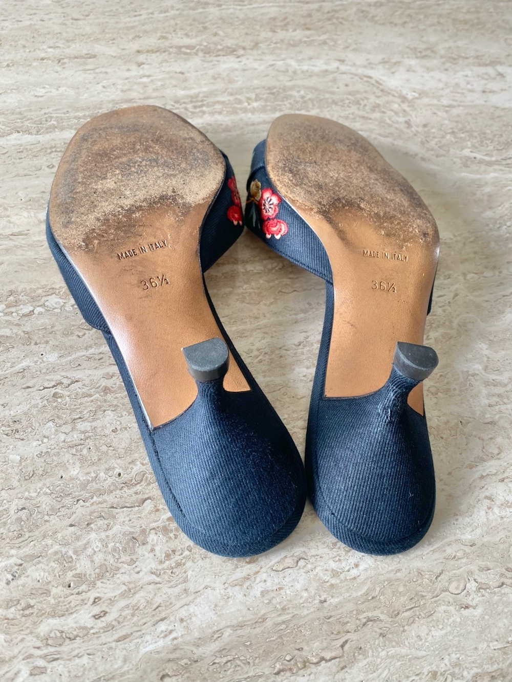 Vintage Dior Embroidered Key Lock Mule Kitten Heel Sandals - Picture 9 of 11